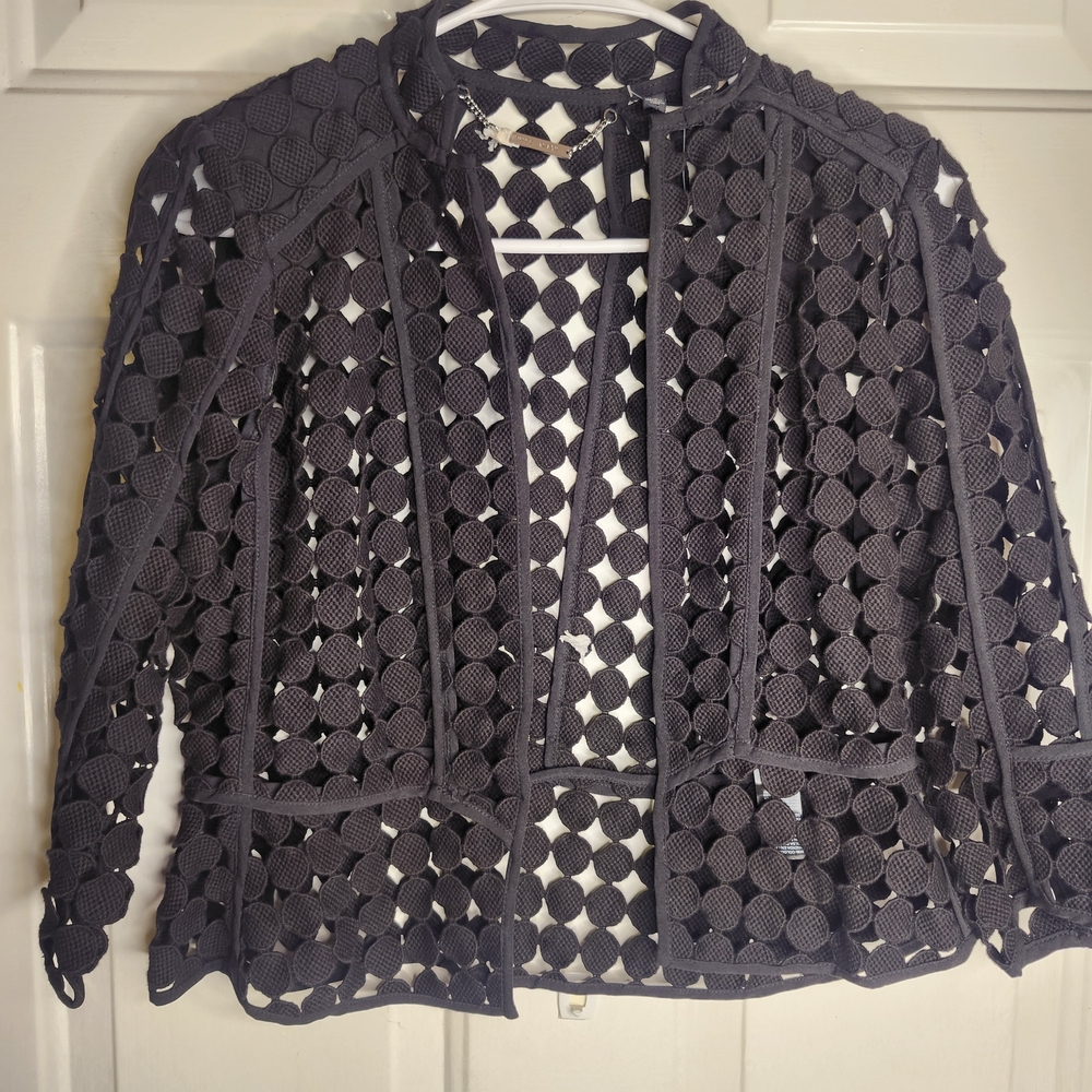 Openwork Circle-Pattern Cardigan Jacket In Charco… - image 1